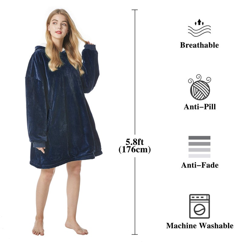 Felicigeely Blanket Hoodie, Oversized Wearable Blanket Sweatshirt for Adults Women Men Warm Cozy Thick Blue Hoodie Blanket with Pockets and Sleeves Gift for Her Mom Girls - Image 5